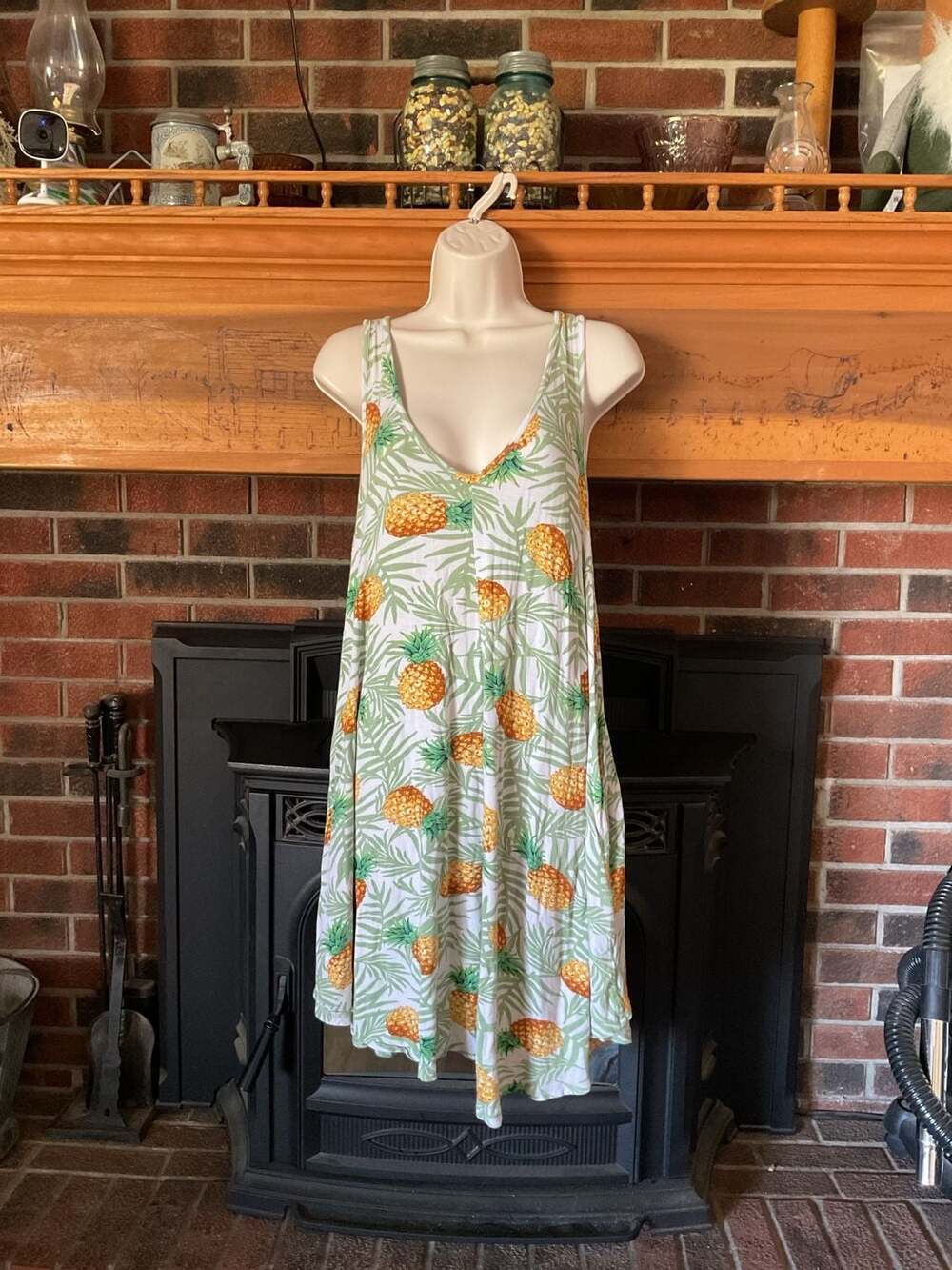 Cherish Pineapple Print Swing Dress in White, Green, Yellow